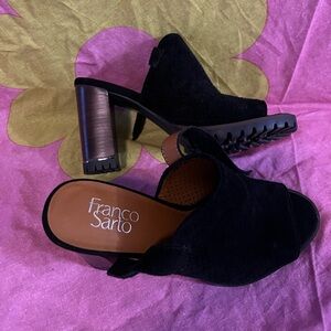 Franco Sarto Black Velvet Heeled Mules